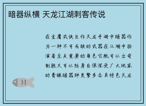 暗器纵横 天龙江湖刺客传说